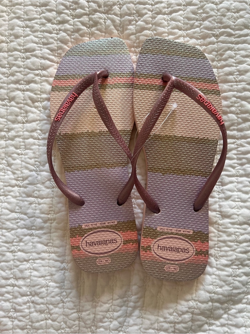 Havaianas Women's Striped Flip Flops in Mauve and Olive